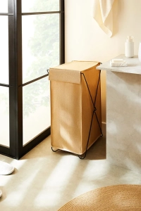 Katlanabilir Bölmeli Siyah Destekli Naturel Jüt Düzenleyici Çamaşır Sepeti 44x29.5x63